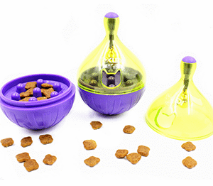Cat uses a tipping device for food leakage